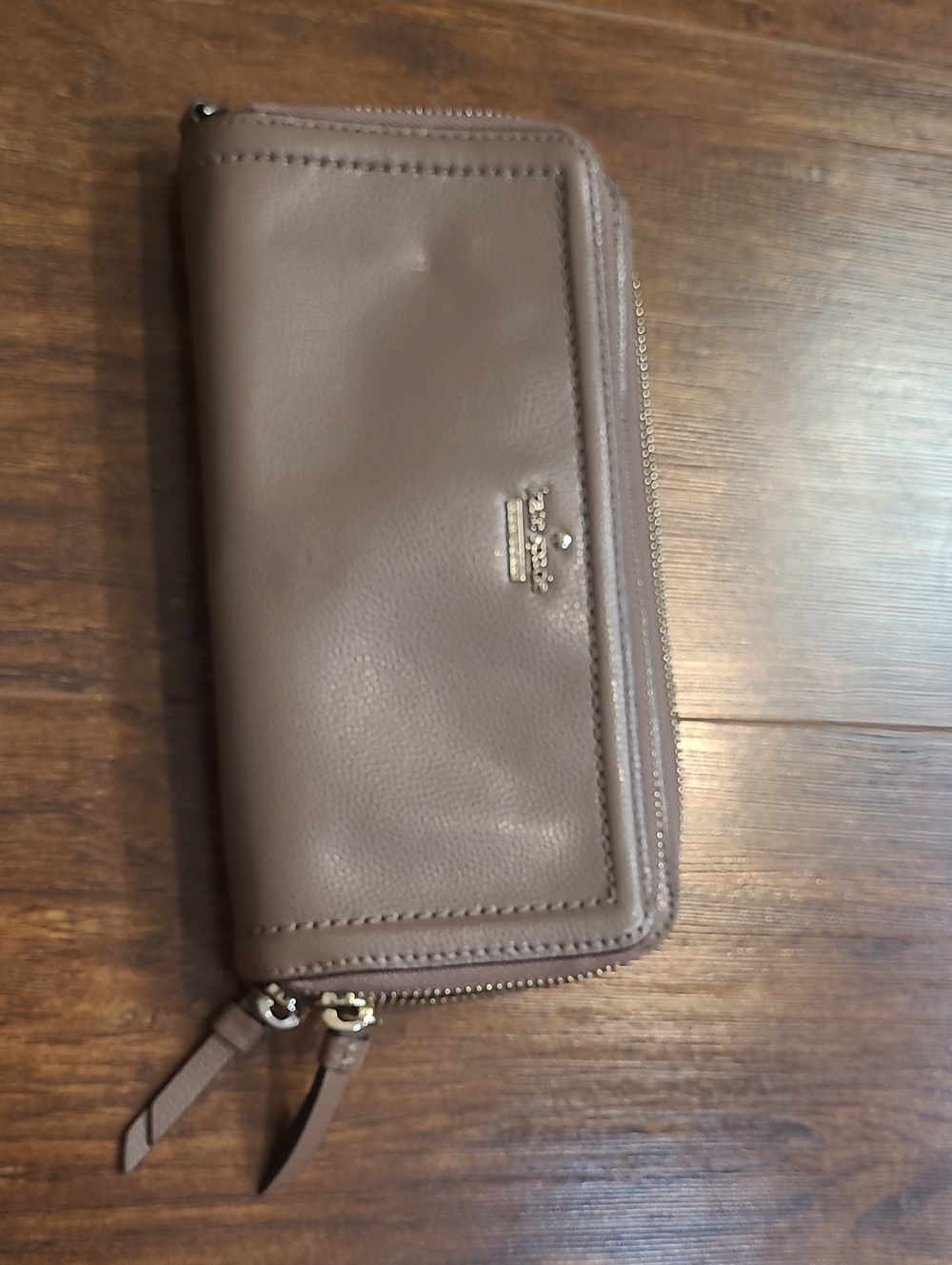 kate spade pebble leather zip-around wallet in taupe brown - Picture 1 of 10